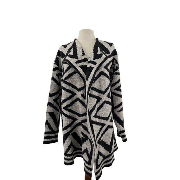 NIC+ZOE Sweaters - Nic+Zoe Black & White Geometric Open-Front Cardigan XL Cotton/Acrylic Blend